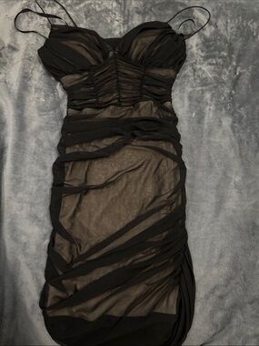 B Darlin Black Ruched Sheer Mini Dress